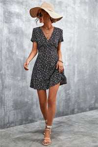 Thumbnail for Ditsy Floral V-Neck Short Sleeve Dress