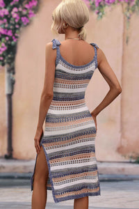 Thumbnail for Striped Tie Shoulder Split Cover Up Dress