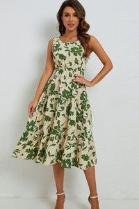 Thumbnail for Floral Round Neck Tiered Sleeveless Dress