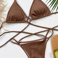 Thumbnail for Halter Neck Crisscross Ribbed Bikini Set