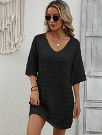 Thumbnail for Openwork V-Neck Mini Knit Dress