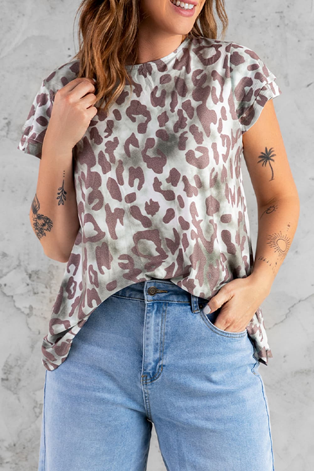 Leopard Layered Flutter Sleeve Tee Shirt - MiaMore | Luxary Classic Charm