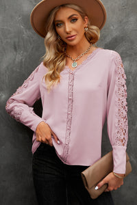 Thumbnail for Spliced Lace V-Neck Blouse - MiaMore | Luxary Classic Charm