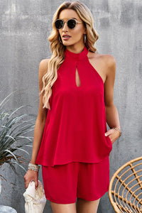 Thumbnail for Halter Neck Top and Shorts Set with Pockets