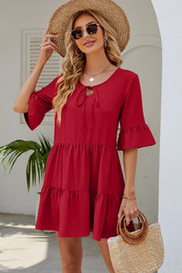 Thumbnail for Tied Flounce Sleeve Mini Dress