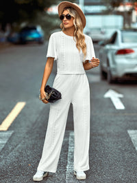 Thumbnail for Textured Flutter Sleeve Top and Pants Set