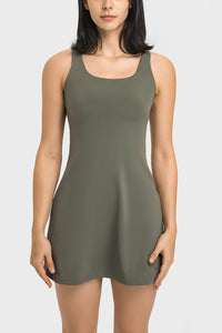 Thumbnail for Square Neck Sports Tank Dress with Full Coverage Bottoms