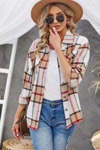 Thumbnail for Plaid Button-Up Dropped Shoulder Shirt Jacket