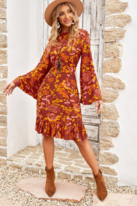 Thumbnail for Floral Round Neck Flare Sleeve Dress