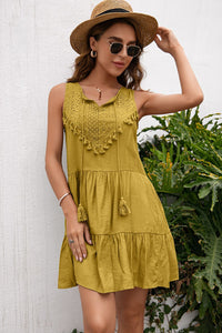 Thumbnail for Tassel Tie Lace Trim Sleeveless Dress