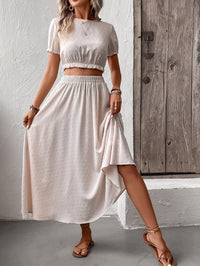 Thumbnail for Swiss Dot Cropped Top and Skirt Set