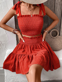 Thumbnail for Smocked Tank and Frill Trim Skirt Set