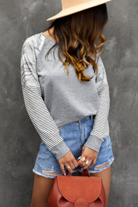 Thumbnail for Mixed Print Raglan Top - MiaMore | Luxary Classic Charm