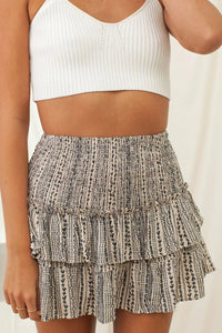 Thumbnail for Printed Frill Trim Smocked Mini Skirt
