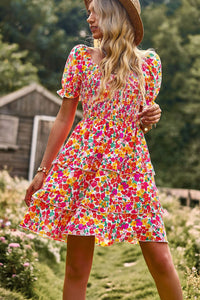Thumbnail for Smocked Sweetheart Neck Flounce Sleeve Mini Dress