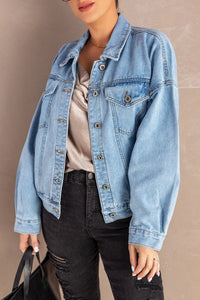 Thumbnail for Button Down Dropped Shoulder Denim Jacket