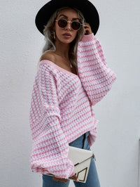 Thumbnail for Striped Drop Shoulder V-Neck Pullover Sweater