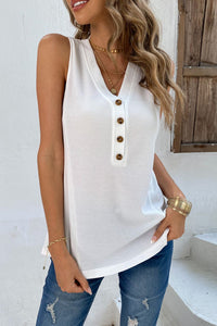 Thumbnail for Buttoned V-Neck Tank
