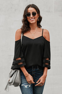 Thumbnail for Cold-Shoulder Three-Quarter Flare Sleeve Blouse - MiaMore | Luxary Classic Charm