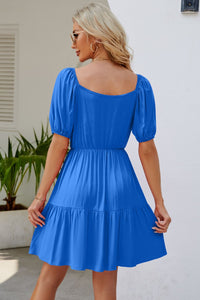 Thumbnail for Ruched Square Neck Puff Sleeve Mini Dress