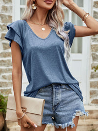 Thumbnail for Layered Flutter Sleeve V-Neck Top - MiaMore | Luxary Classic Charm