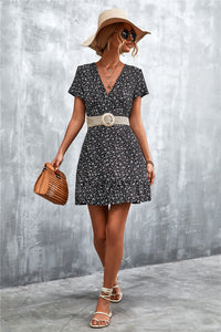 Thumbnail for Ditsy Floral V-Neck Short Sleeve Dress