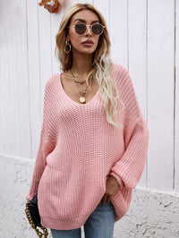 Thumbnail for Rib-Knit Drop Shoulder V-Neck Pullover Sweater