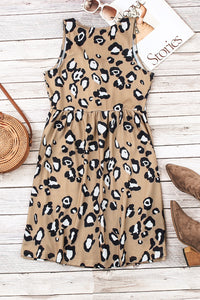 Thumbnail for Leopard Buttoned Sleeveless Dress
