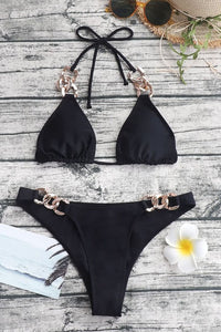 Thumbnail for Chain Detail Tied Halter Neck Bikini Set