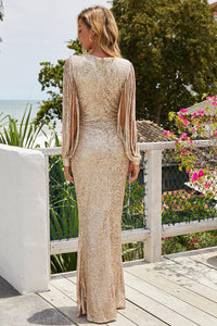 Thumbnail for Sequin Fringe Sleeve Maxi Dress
