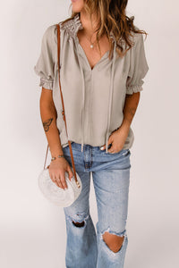 Thumbnail for Smocked Frill Trim Flounce Sleeve Blouse - MiaMore | Luxary Classic Charm