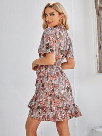 Thumbnail for Floral Short Sleeve Ruffle Hem Dress