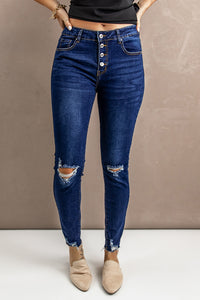 Thumbnail for Distressed Button Fly Skinny Jeans