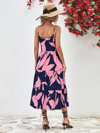 Thumbnail for Printed Spaghetti Strap Tiered Midi Dress