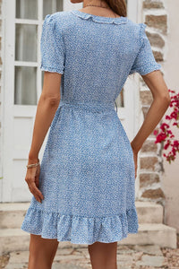 Thumbnail for Leopard Print Tie Belt Puff Sleeve Dress