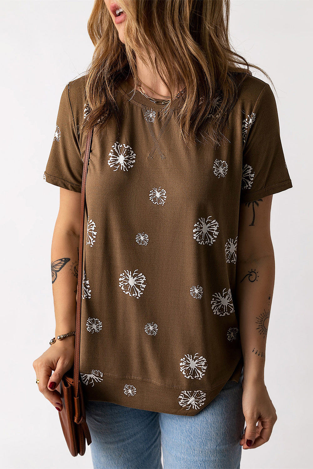 Dandelion Print Round Neck Tee - MiaMore | Luxary Classic Charm