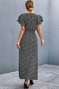Thumbnail for Printed Tie-Neck Flutter Sleeve Split Dress