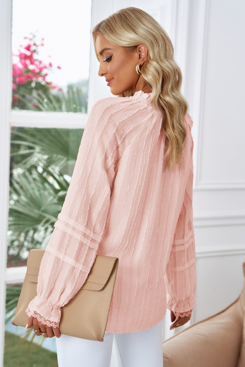 Lace Detail Frill Trim Flounce Sleeve Blouse - MiaMore | Luxary Classic Charm