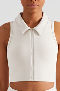 Thumbnail for Zip Up Collared Cropped Sports Top