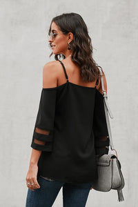 Thumbnail for Cold-Shoulder Three-Quarter Flare Sleeve Blouse - MiaMore | Luxary Classic Charm