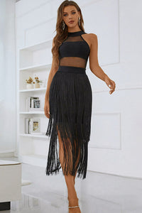 Thumbnail for Spliced Mesh Fringe Hem Sleeveless Dress - MiaMore | Luxary Classic Charm