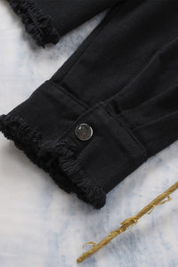 Thumbnail for Frayed Trim Snap Down Denim Jacket