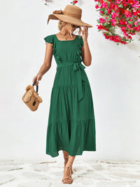 Thumbnail for Tie Belt Ruffled Tiered Dress