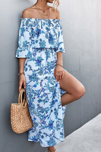 Thumbnail for Floral Off-Shoulder Front Split Dress