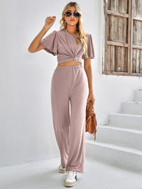 Thumbnail for Textured Flutter Sleeve Top and Pants Set