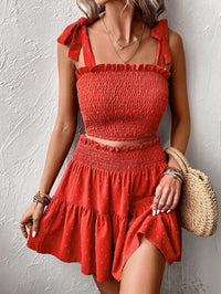 Thumbnail for Smocked Tank and Frill Trim Skirt Set