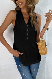 Thumbnail for Buttoned V-Neck Tank