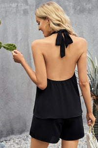 Thumbnail for Halter Neck Top and Shorts Set with Pockets