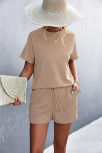 Thumbnail for Raglan Sleeve Ruffle Hem Top and Shorts Set with Pockets