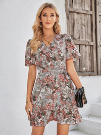 Thumbnail for Floral Short Sleeve Ruffle Hem Dress